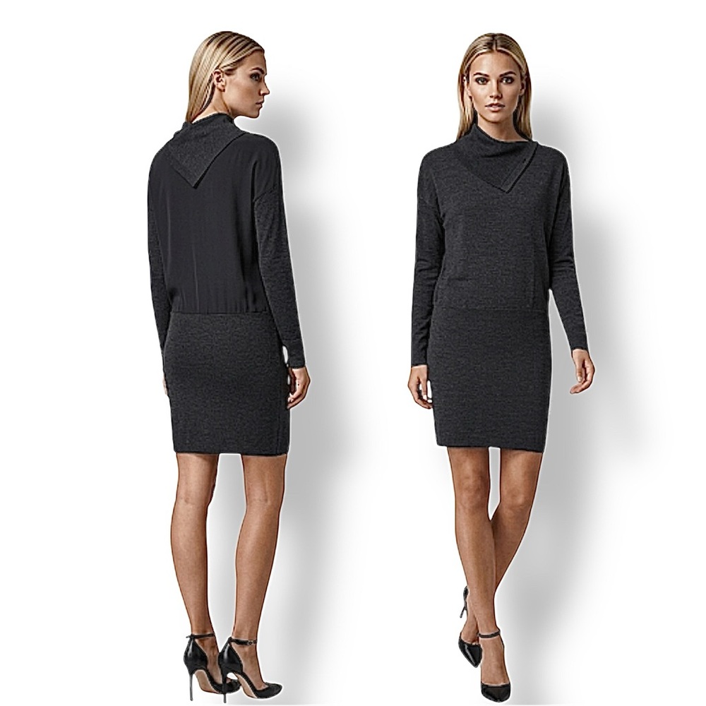 AllSaints Dark Grey Flik Merino & Silk Blend Mini Dress Size XS